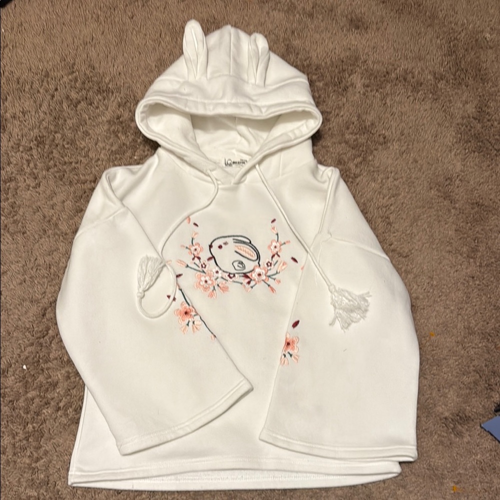 Women’s bunny ear hoodie so soft and so pretty,embroidered flowers on sleeves